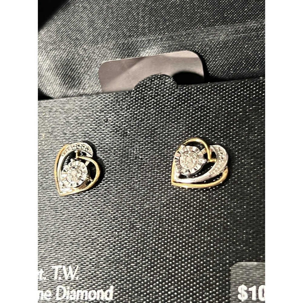 Kohls Sterling Silver And Diamond Chip Stud Earrings Hearts  Mix Match Backs - Picture 2 of 7